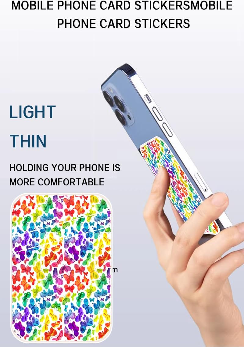 AOHRO Dual Pocket Leather Phone Wallet Adhesive Stick On, Cute Credit Card Holder for Case, Compatible with Most Phones - Cute Colorful Butterfly - Image 3